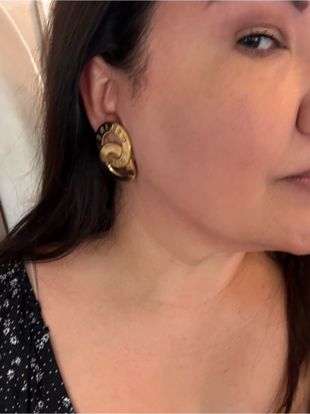 Rare Vintage Celine Gold-tone Triple Round Motif Earrings - Picture 7 of 7